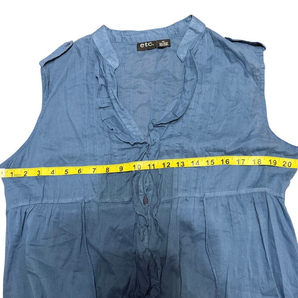 Vintage Y2k Etc Blue Ruffle Button Up Baby Doll Tie Top Size XL - Picture 4 of 4